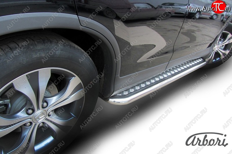14 579 р. Защита штатных порогов с листом Arbori (нержавейка, алюминий, d57) Honda CR-V RM1,RM3,RM4 дорестайлинг (2012-2015)  с доставкой в г. Вологда