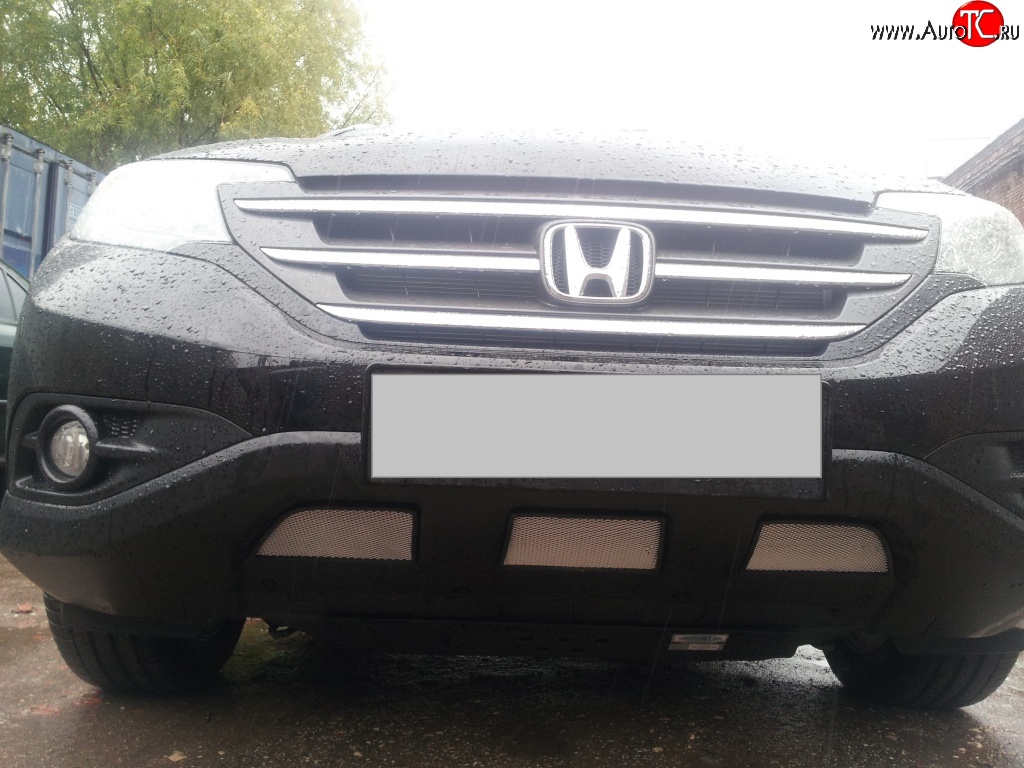 2 059 р. Сетка на бампер (2.4) Russtal (хром) Honda CR-V RM1,RM3,RM4 дорестайлинг (2012-2015)  с доставкой в г. Вологда
