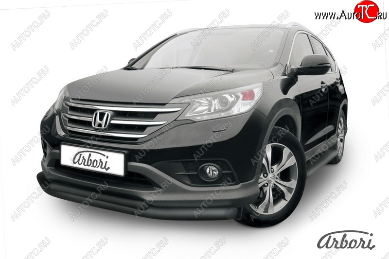 8 459 р. Защита переднего бампера Arbori (черная, 2 трубы d76 и 57 mm) Honda CR-V RM1,RM3,RM4 дорестайлинг (2012-2015)  с доставкой в г. Вологда