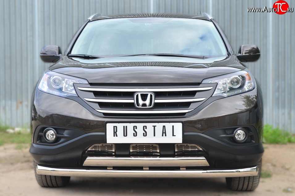 15 549 р. Защита переднего бампера (2 трубыØ76 и 75х42 мм, нержавейка) Russtal Honda CR-V RM1,RM3,RM4 дорестайлинг (2012-2015)  с доставкой в г. Вологда