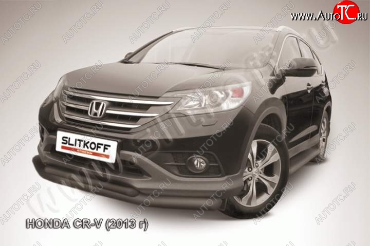 11 349 р. Защита переднего бампера из труб d76+d57 Slitkoff (двойная) Honda CR-V RM1,RM3,RM4 дорестайлинг (2012-2015) (Цвет: серебристый)  с доставкой в г. Вологда
