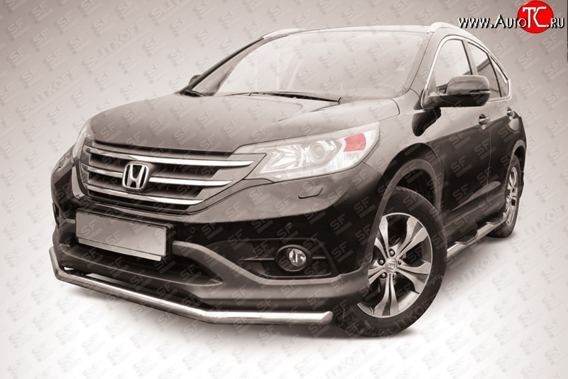 11 899 р. Одинарная защита переднего бампера из трубы диаметром 57 мм Slitkoff Honda CR-V RM1,RM3,RM4 дорестайлинг (2012-2015) (Нержавейка, Полированная)  с доставкой в г. Вологда