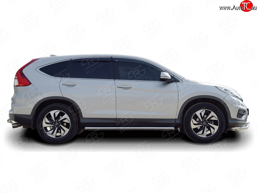 12 299 р. Защита порогов из круглой трубы диаметром 63 мм (рестайлинг) Russtal Honda CR-V RM1,RM3,RM4 дорестайлинг (2012-2015) (Защита порогов с со скосами на торцах (вариант 1))  с доставкой в г. Вологда