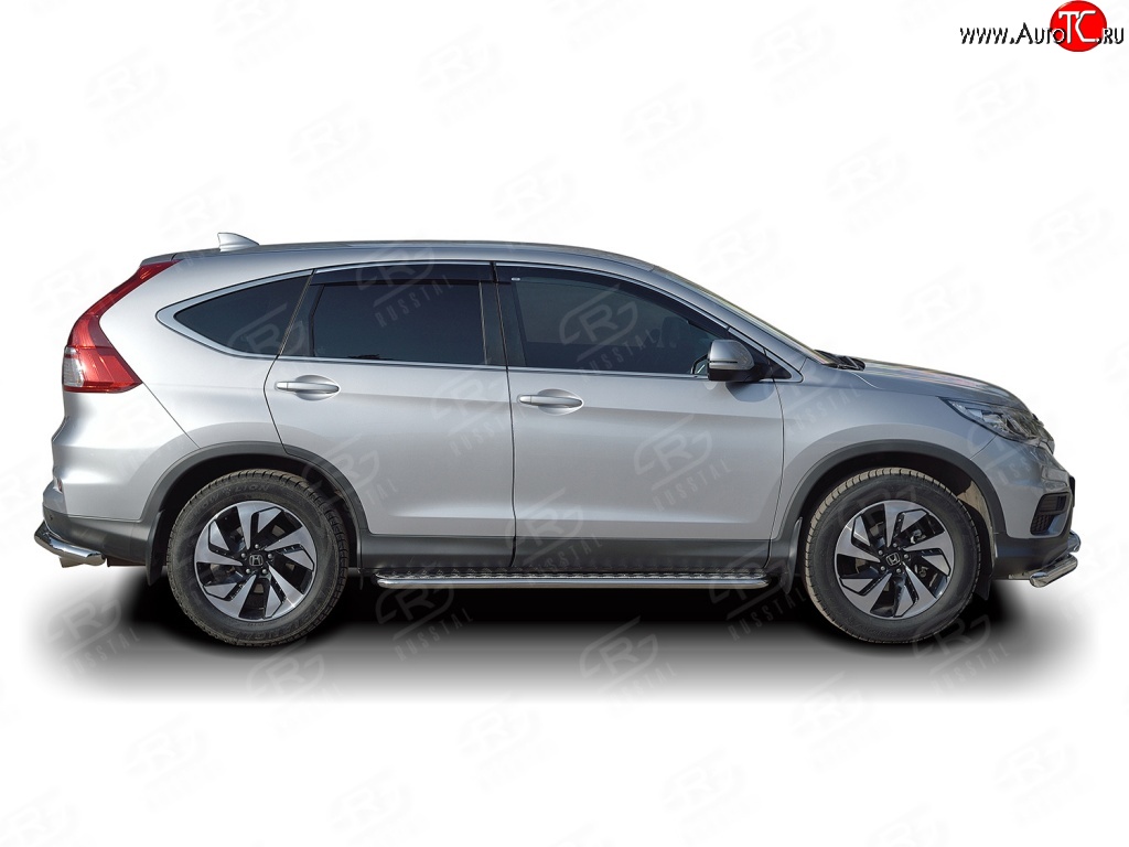 13 399 р. Широкая защита порогов Russtal Honda CR-V RM1,RM3,RM4 дорестайлинг (2012-2015) (Защита порогов с со скосами на торцах (вариант 1))  с доставкой в г. Вологда