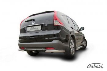 8 999 р. Защита заднего бампера Arbori (уголки, нержавейка, 1 труба d57 mm). Honda CR-V RM1,RM3,RM4 дорестайлинг (2012-2015)  с доставкой в г. Вологда. Увеличить фотографию 2
