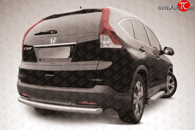 10 849 р. Защита заднего бампера из трубы диаметром 76 мм Slitkoff Honda CR-V RM1,RM3,RM4 дорестайлинг (2012-2015) (Нержавейка, Полированная)  с доставкой в г. Вологда