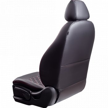 7 199 р. Чехлы для сидений Lord Autofashion Турин Ромб (экокожа, спинка и сиденье 60/40, 2 П- и 1 Г-образных подголовника) Honda CR-V RM1,RM3,RM4 рестайлинг (2014-2018) (Черный, вставка черная, строчка красная)  с доставкой в г. Вологда. Увеличить фотографию 3