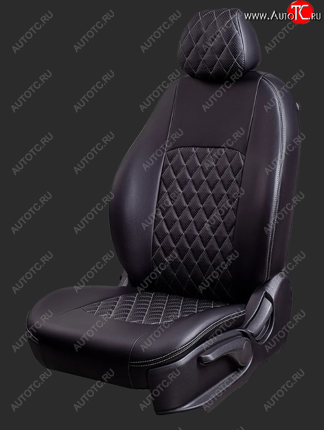 7 199 р. Чехлы для сидений Lord Autofashion Турин Ромб (экокожа, спинка и сиденье 40/60, 2 П- и 1 Г-образных подголовника) Honda CR-V RM1,RM3,RM4 рестайлинг (2014-2018) (Черный, вставка черная, строчка серая)  с доставкой в г. Вологда