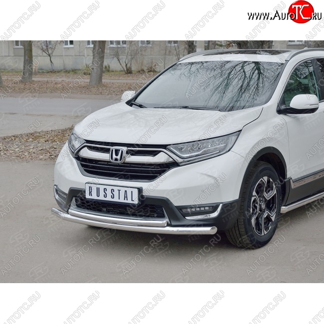 20 399 р. Защита переднего бампера (2 трубыØ63 и 42 мм, нержавейка) SLITKOFF Honda CR-V RW,RT дорестайлинг (2016-2020)  с доставкой в г. Вологда