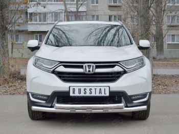 21 749 р. Защита переднего бампера (2 трубыØ63 и 42 мм с декор. элементами, нержавейка) SLITKOFF Honda CR-V RW,RT дорестайлинг (2016-2020)  с доставкой в г. Вологда. Увеличить фотографию 4