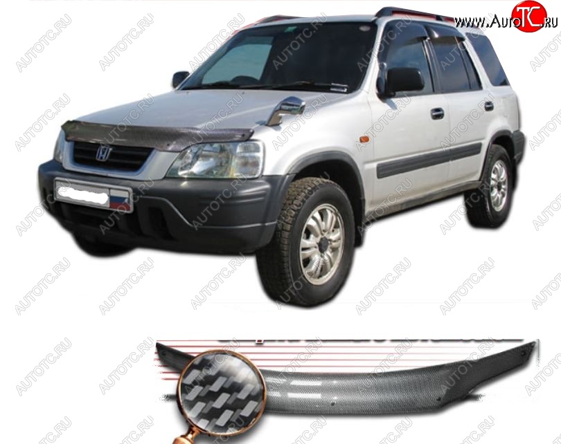 2 479 р. Дефлектор капота CA-Plastiс  Honda CR-V  RD1,RD2,RD3 (1995-2001)  дорестайлинг, рестайлинг (Шелкография карбон-серебро)  с доставкой в г. Вологда