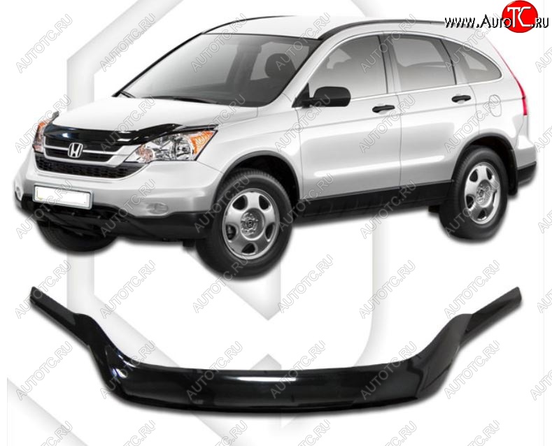 2 199 р. Дефлектор капота CA-Plastiс exclusive Honda CR-V RE1,RE2,RE3,RE4,RE5,RE7 рестайлинг (2009-2012) (Classic черный, Без надписи)  с доставкой в г. Вологда