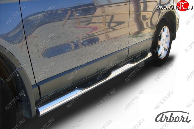 14 579 р. Защита штатных порогов Arbori (с проступью, нержавейка, d76 mm). Honda CR-V RE1,RE2,RE3,RE4,RE5,RE7 рестайлинг (2009-2012)  с доставкой в г. Вологда