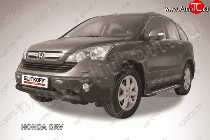 11 299 р. Защита переднего бампера из труб d76+d57 Slitkoff Honda CR-V RE1,RE2,RE3,RE4,RE5,RE7 дорестайлинг (2007-2010) (Цвет: серебристый)  с доставкой в г. Вологда