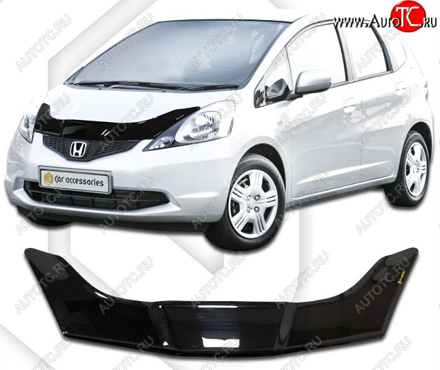 2 199 р. Дефлектор капота CA-Plastic Honda Fit GE дорестайлинг (2007-2010) (Classic черный, Без надписи)  с доставкой в г. Вологда
