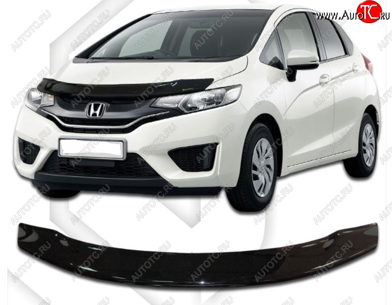 1 999 р. Дефлектор капота CA-Plastiс  Honda Fit ( GP,GK,  3,  3 GP,GK) (2013-2020)  дорестайлинг, GP,GK 1-ый рестайлинг, 2-ой рестайлинг (Classic черный, Без надписи)  с доставкой в г. Вологда