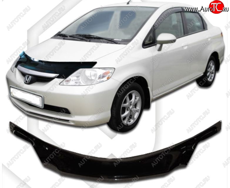 2 199 р. Дефлектор капота (D-6;7;8;9) CA-Plastiс exclusive Honda Fit Aria GD дорестайлинг седан (2002-2005) (Classic черный, Без надписи)  с доставкой в г. Вологда