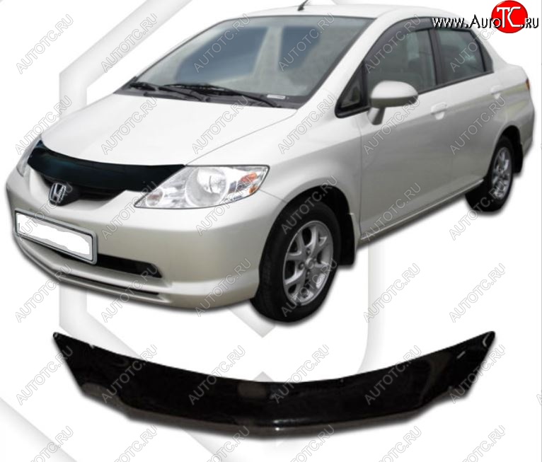 1 839 р. Дефлектор капота (D-6;7;8;9) CA-Plastic  Honda Fit Aria  GD (2002-2005) дорестайлинг седан (Classic черный, Без надписи)  с доставкой в г. Вологда