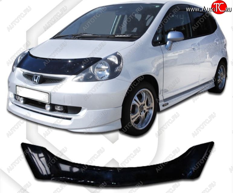 2 159 р. Дефлектор капота GD1-GD4 CA-Plastic  Honda Fit  1 (2001-2007) GD дорестайлинг, GD 1-ый рестайлинг, GD 2-ой рестайлинг (Classic черный, Без надписи)  с доставкой в г. Вологда