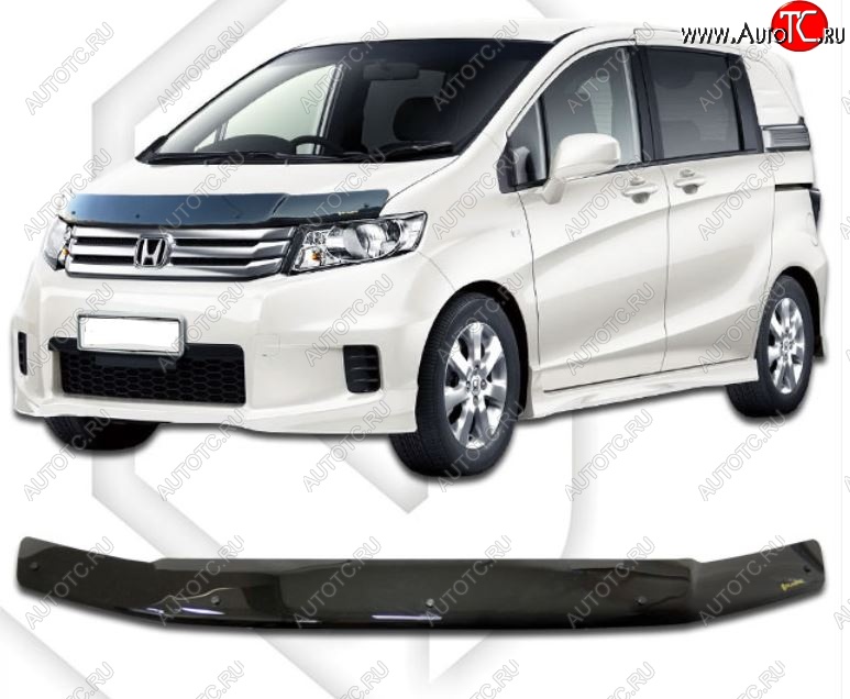 1 899 р. Дефлектор капота CA-Plastiс  Honda Freed Spike  1 (2010-2011)  дорестайлинг минивэн (Classic черный, Без надписи)  с доставкой в г. Вологда