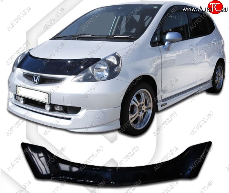 2 159 р. Дефлектор капота CA-Plastic  Honda Jazz (2001-2008) (Classic черный, Без надписи)  с доставкой в г. Вологда