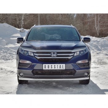 19 499 р. Защита переднего бампера (Ø63 мм, нержавейка) SLITKOFF Honda Pilot YF6 дорестайлинг (2016-2019)  с доставкой в г. Вологда. Увеличить фотографию 3