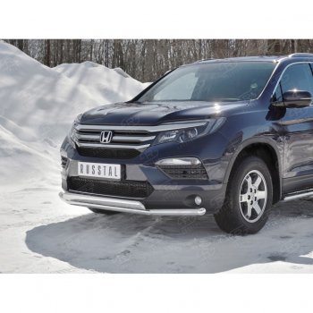 17 299 р. Защита переднего бампера (2 трубы Ø63 и 75х42 мм, нержавейка) Russtal Honda Pilot YF6 дорестайлинг (2016-2019)  с доставкой в г. Вологда. Увеличить фотографию 3