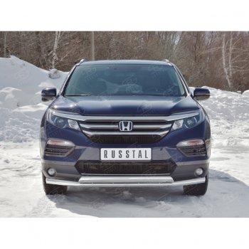 17 299 р. Защита переднего бампера (2 трубы Ø63 и 75х42 мм, нержавейка) Russtal Honda Pilot YF6 дорестайлинг (2016-2019)  с доставкой в г. Вологда. Увеличить фотографию 4