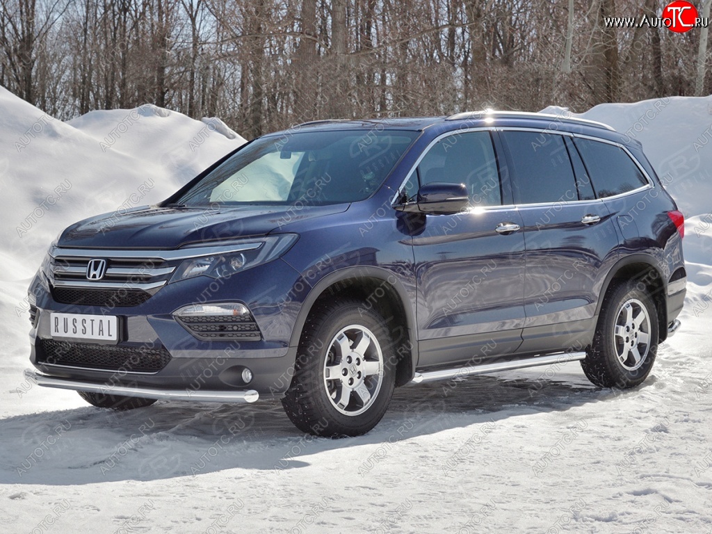 19 499 р. Защита переднего бампера (Ø63 мм, нержавейка) SLITKOFF Honda Pilot YF6 дорестайлинг (2016-2019)  с доставкой в г. Вологда