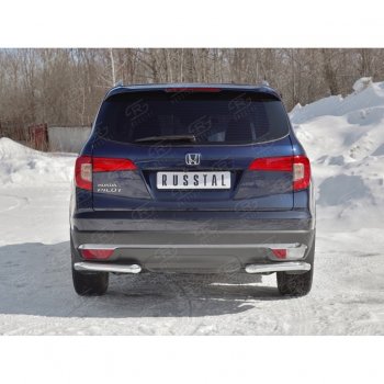 18 499 р. Защита заднего бампера (Ø63 мм уголки, нержавейка) SLITKOFF Honda Pilot YF6 дорестайлинг (2016-2019)  с доставкой в г. Вологда. Увеличить фотографию 4