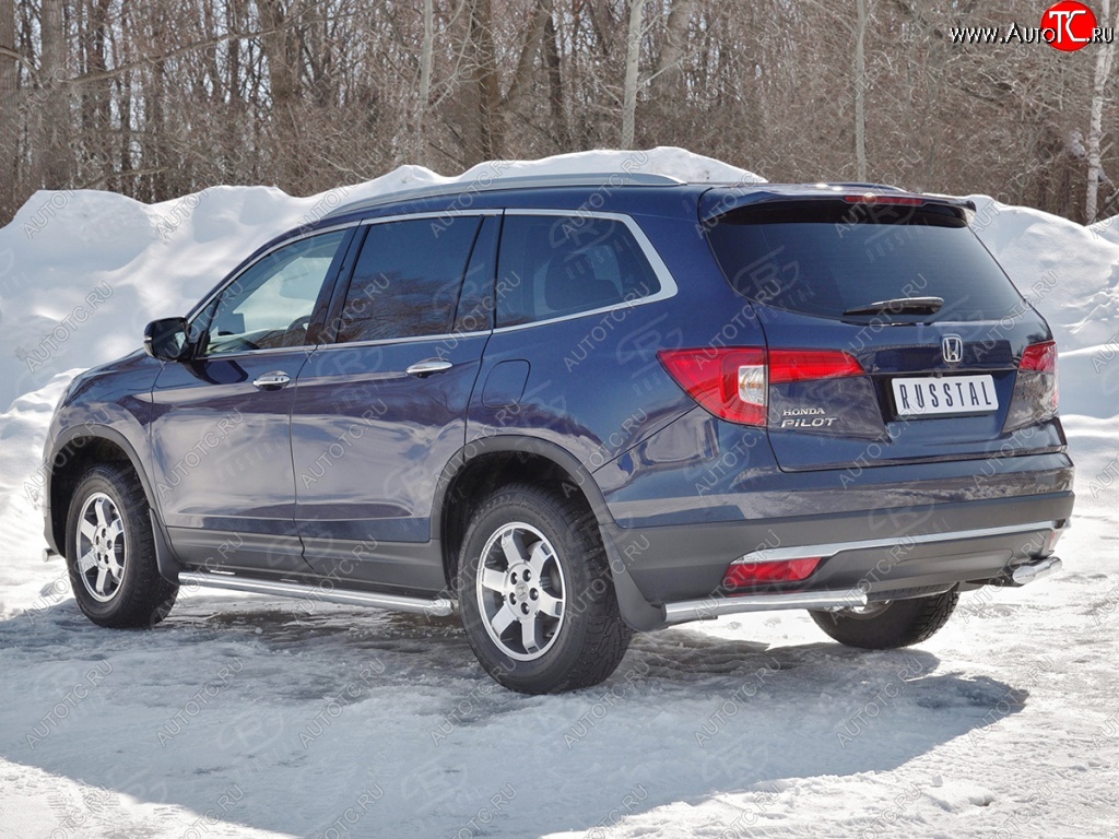 18 499 р. Защита заднего бампера (Ø63 мм уголки, нержавейка) SLITKOFF Honda Pilot YF6 дорестайлинг (2016-2019)  с доставкой в г. Вологда