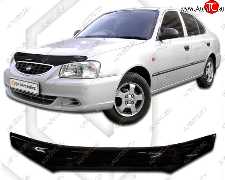 2 079 р. Дефлектор капота CA-Plastic Hyundai Accent 2 LC седан дорестайлинг (ТагАЗ) (1999-2012) (Classic черный, Без надписи)  с доставкой в г. Вологда