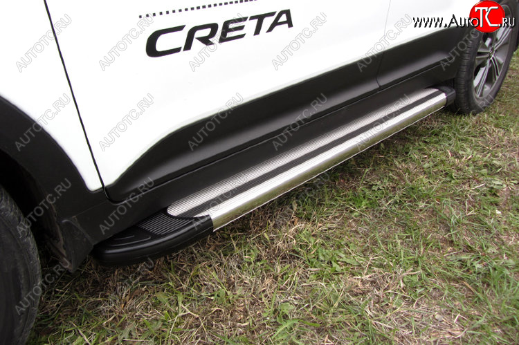 10 699 р. Пороги алюминиевые Slitkoff Hyundai Creta GS дорестайлинг (2015-2019) (Luxe Silver)  с доставкой в г. Вологда