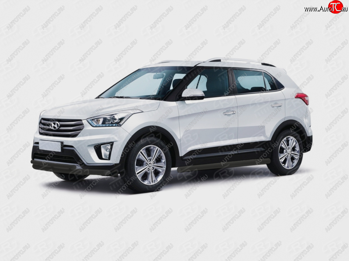 13 999 р. Защита порогов (Ø63 мм) SLITKOFF Hyundai Creta GS дорестайлинг (2015-2019) (с заглушками на торцах, порошковая окраска в цвет черный муар)  с доставкой в г. Вологда