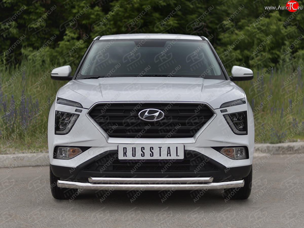 15 999 р. Защита переднего бампера (2 трубы Ø63 и 42 мм, нержавейка) SLITKOFF Hyundai Creta SU (2020-2022)  с доставкой в г. Вологда