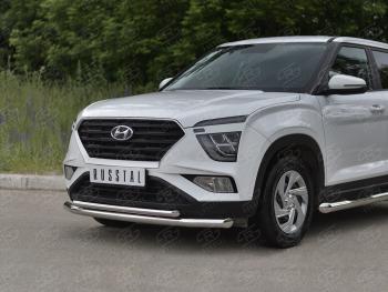 15 999 р. Защита переднего бампера (2 трубы Ø63 и 42 мм, нержавейка) SLITKOFF Hyundai Creta SU (2020-2022)  с доставкой в г. Вологда. Увеличить фотографию 2