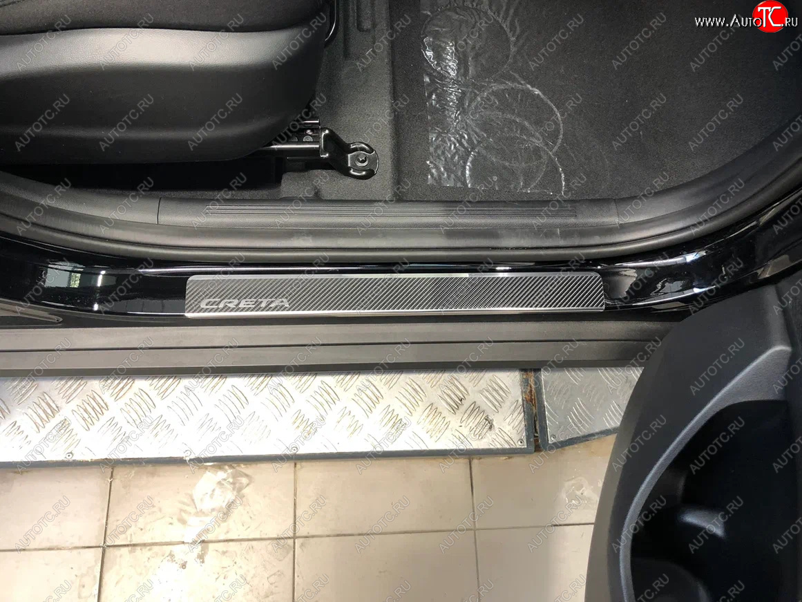 2 489 р. Накладки порожков салона INOX  Hyundai Creta  SU (2020-2022) (Нержавеющая сталь + карбон)  с доставкой в г. Вологда
