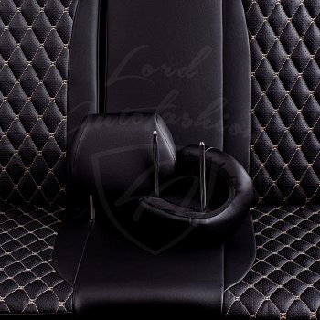 13 949 р. Чехлы для сидений Lord Autofashion Байрон (экокожа, раздельная спинка, с подлокотником, 2 П + 1 Г-образные подголовники) Hyundai Elantra AD дорестайлинг (2016-2019) (Черный, вставка черная, строчка бежевая)  с доставкой в г. Вологда. Увеличить фотографию 6