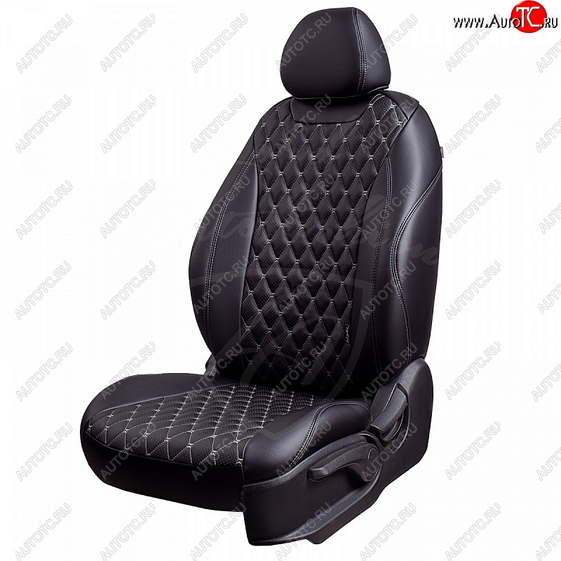 13 949 р. Чехлы для сидений Lord Autofashion Байрон (экокожа, раздельная спинка, с подлокотником, 2 П + 1 Г-образные подголовники) Hyundai Elantra AD дорестайлинг (2016-2019) (Черный, вставка черная, строчка серая)  с доставкой в г. Вологда