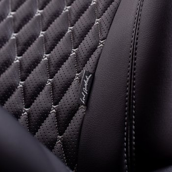 13 949 р. Чехлы для сидений Lord Autofashion Байрон (экокожа, раздельная спинка, с подлокотником, 2 П + 1 Г-образные подголовники) Hyundai Elantra AD дорестайлинг (2016-2019) (Черный, вставка черная, строчка серая)  с доставкой в г. Вологда. Увеличить фотографию 2
