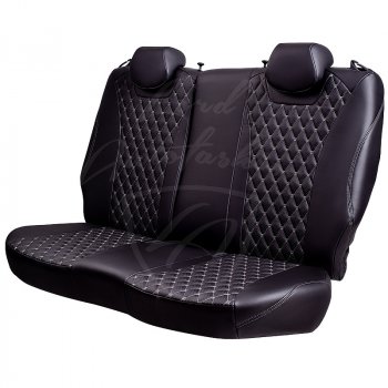 13 949 р. Чехлы для сидений Lord Autofashion Байрон (экокожа, раздельная спинка, с подлокотником, 2 П + 1 Г-образные подголовники) Hyundai Elantra AD дорестайлинг (2016-2019) (Черный, вставка черная, строчка серая)  с доставкой в г. Вологда. Увеличить фотографию 5