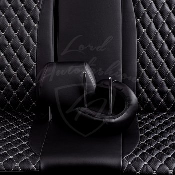 13 949 р. Чехлы для сидений Lord Autofashion Байрон (экокожа, раздельная спинка, с подлокотником, 2 П + 1 Г-образные подголовники) Hyundai Elantra AD дорестайлинг (2016-2019) (Черный, вставка черная, строчка серая)  с доставкой в г. Вологда. Увеличить фотографию 6