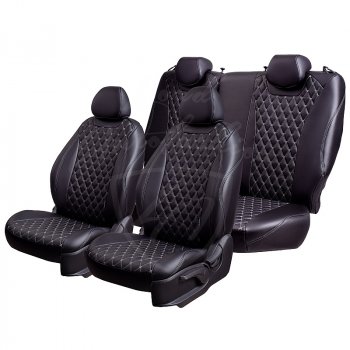 13 949 р. Чехлы для сидений Lord Autofashion Байрон (экокожа, раздельная спинка, с подлокотником, 2 П + 1 Г-образные подголовники) Hyundai Elantra AD дорестайлинг (2016-2019) (Черный, вставка черная, строчка серая)  с доставкой в г. Вологда. Увеличить фотографию 7