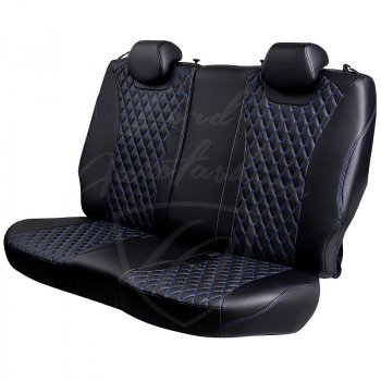 13 949 р. Чехлы для сидений Lord Autofashion Байрон (экокожа, раздельная спинка, с подлокотником, 2 П + 1 Г-образные подголовники) Hyundai Elantra AD дорестайлинг (2016-2019) (Черный, вставка черная, строчка синяя)  с доставкой в г. Вологда. Увеличить фотографию 5