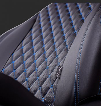 13 949 р. Чехлы для сидений Lord Autofashion Байрон (экокожа, спинка 40/60+подлокотник+ отдел. бок, 2П и 1 Г-образных подголовника) Hyundai Elantra MD дорестайлинг (2010-2013) (Черный, вставка черная, строчка синяя)  с доставкой в г. Вологда. Увеличить фотографию 2