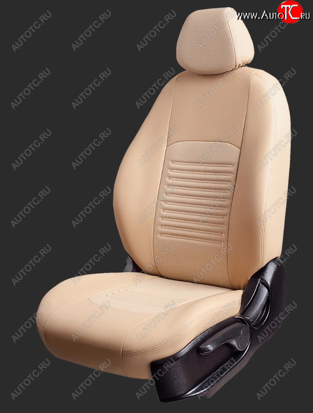 6 799 р. Чехлы для сидений Lord Autofashion Турин (экокожа, спинка 40/60+подлокотник+отд. бок, 2 Г-образных подголовника) Hyundai Elantra HD (2006-2011) (Бежевый, вставка бежевая, строчка бежевая)  с доставкой в г. Вологда