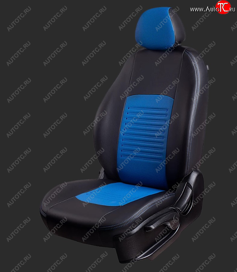 6 799 р. Чехлы для сидений Lord Autofashion Турин (экокожа, спинка 40/60+отд. бок, 2 Г-образных подголовника) Hyundai Elantra HD (2006-2011) (Черный, вставка черная, строчка синяя)  с доставкой в г. Вологда
