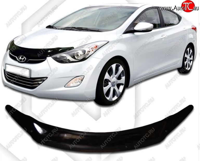 1 999 р. Дефлектор капота CA-Plastiс  Hyundai Elantra  MD (2010-2013) дорестайлинг (Classic черный, Без надписи)  с доставкой в г. Вологда