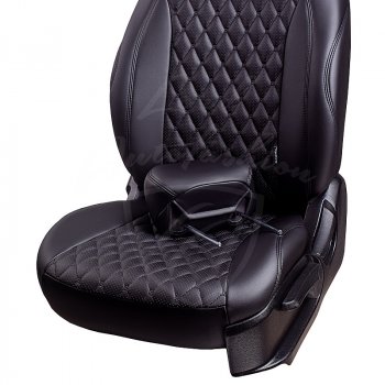 13 949 р. Чехлы для сидений Lord Autofashion Байрон (экокожа, раздельная спинка, с подлокотником, 2 П + 1 Г-образные подголовники) Hyundai Elantra MD дорестайлинг (2010-2013) (Черный, вставка черная, строчка черная)  с доставкой в г. Вологда. Увеличить фотографию 3