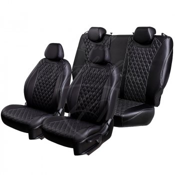 13 949 р. Чехлы для сидений Lord Autofashion Байрон (экокожа, раздельная спинка, с подлокотником, 2 П + 1 Г-образные подголовники) Hyundai Elantra MD дорестайлинг (2010-2013) (Черный, вставка черная, строчка черная)  с доставкой в г. Вологда. Увеличить фотографию 6